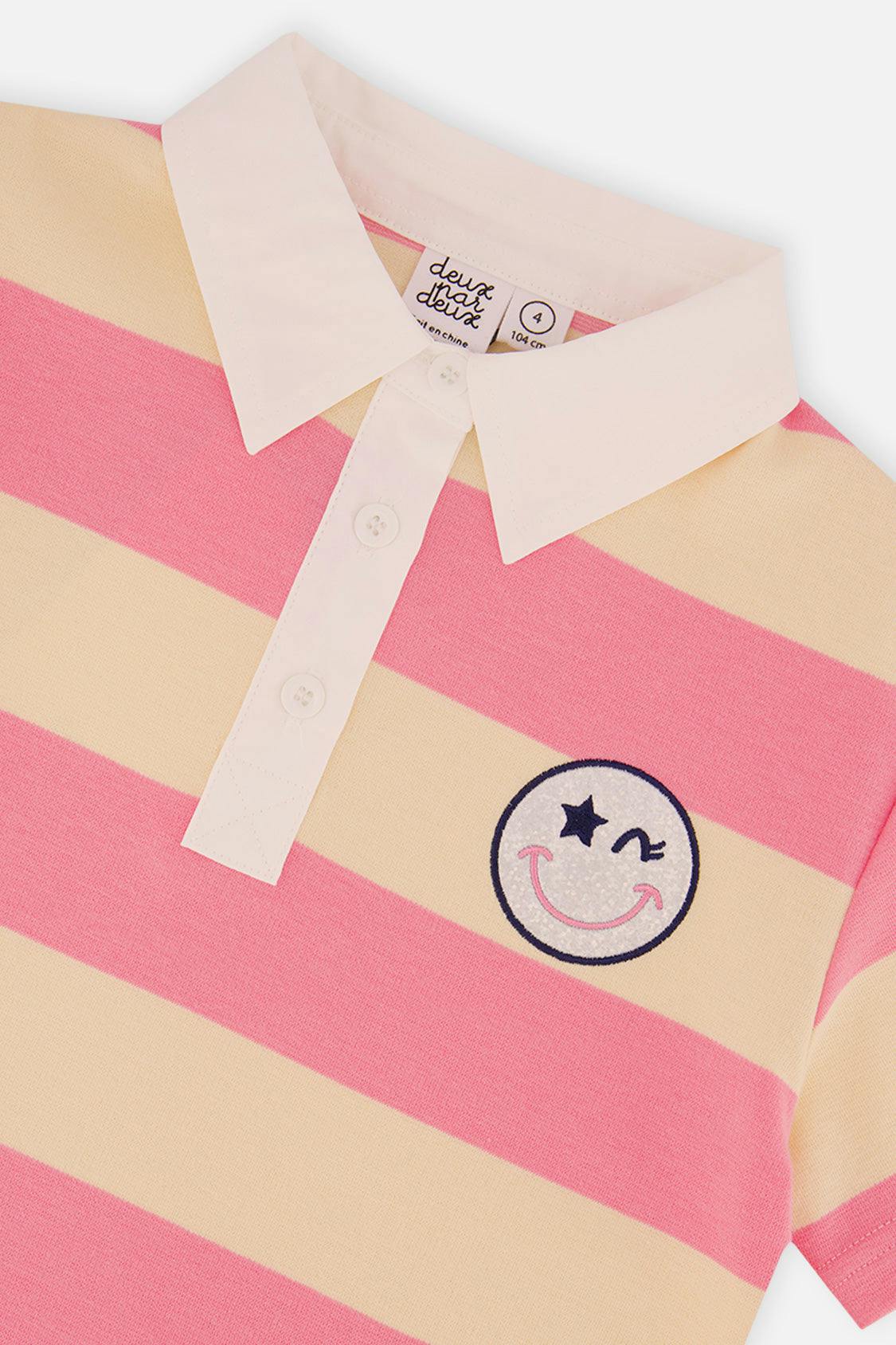 Polo Top Pink And Beige Stripes