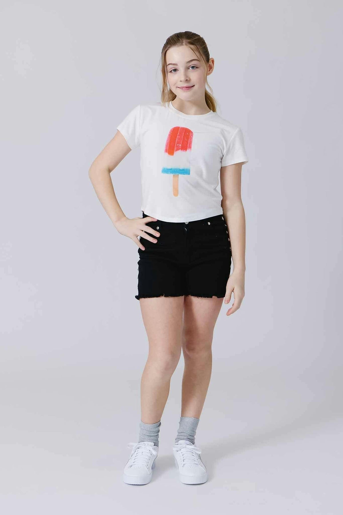 Girls Twill Stud Short in Black