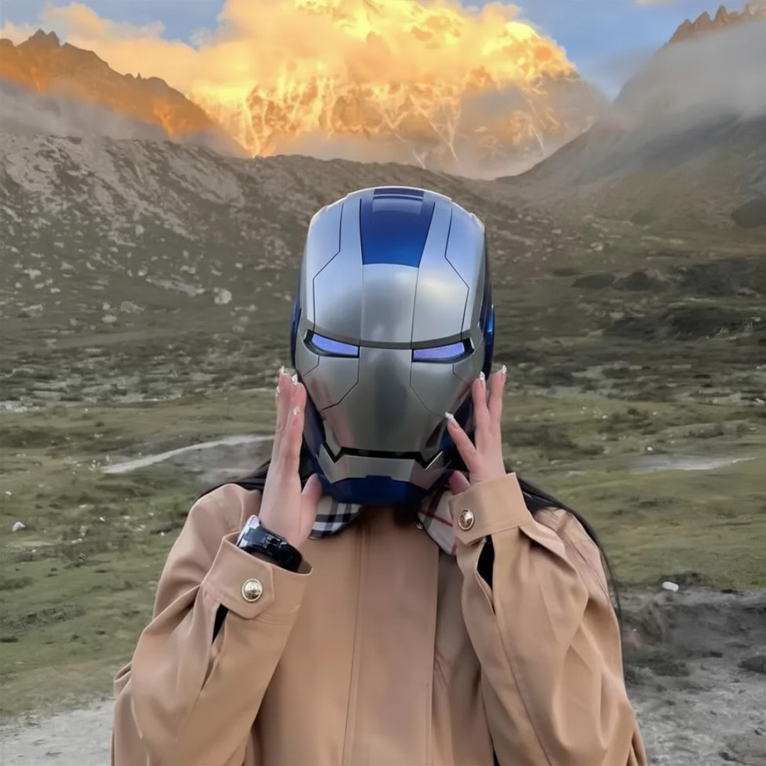 Blue Iron Man MK5 Helmet "Pepper" (With Jarvis - Voice, Remote, and Touch Control)
