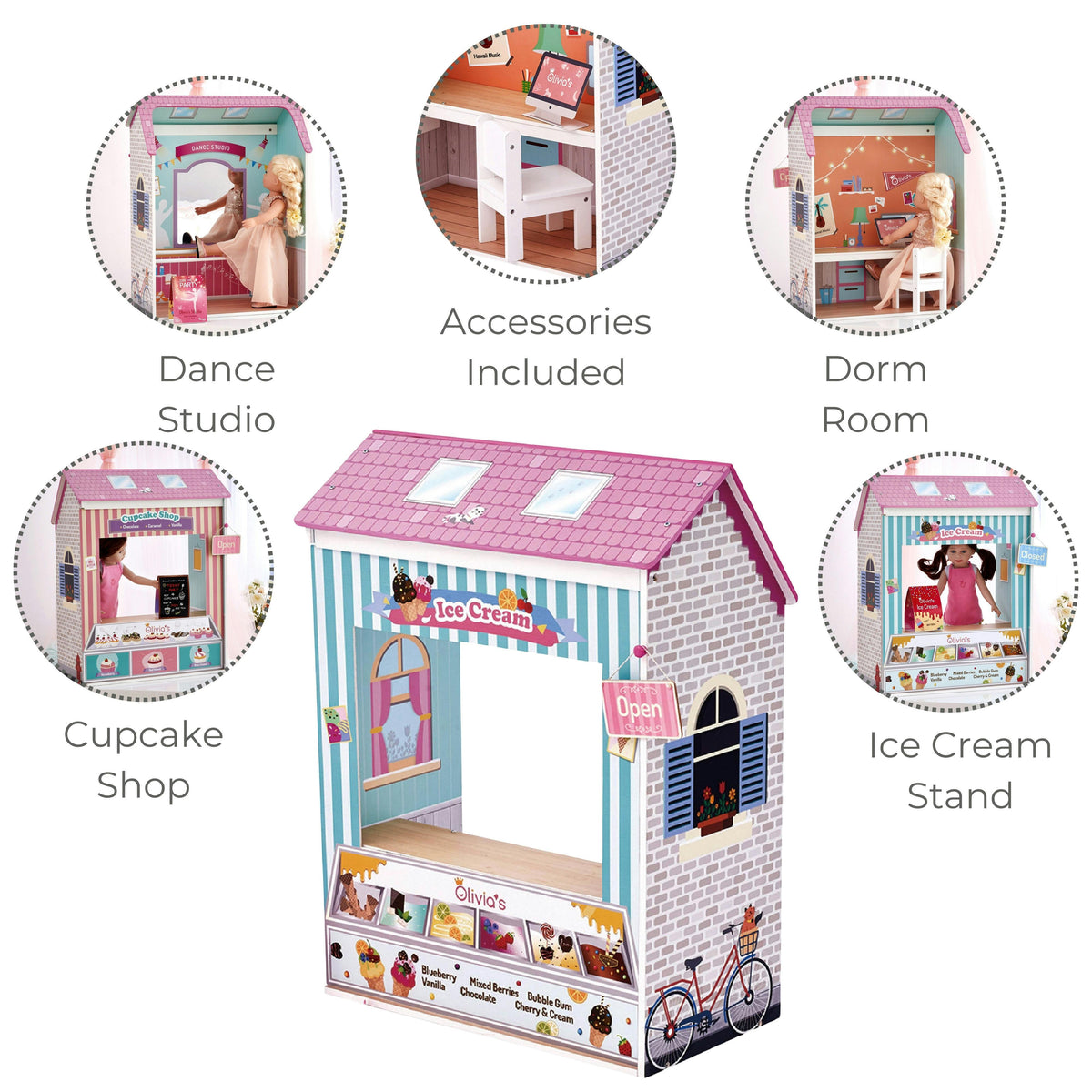 Olivia’s Little World Convertible 4-in-1 Wooden Dollhouse Play Set for 18" Dolls