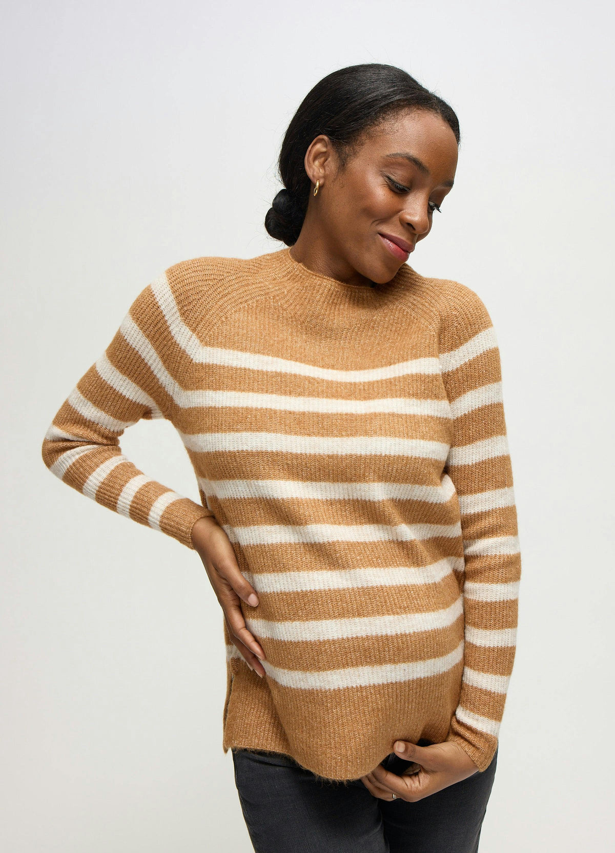 Striped Mock Neck Maternity & Nursing Tunic Sweater
