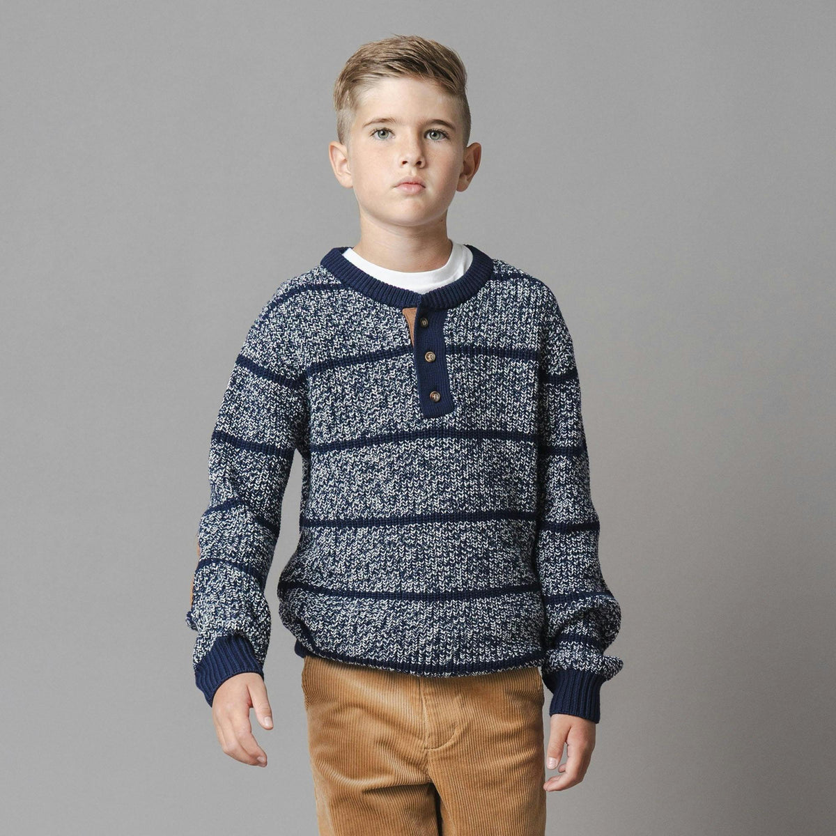 Organic Sweater Henley with Elbow Patches