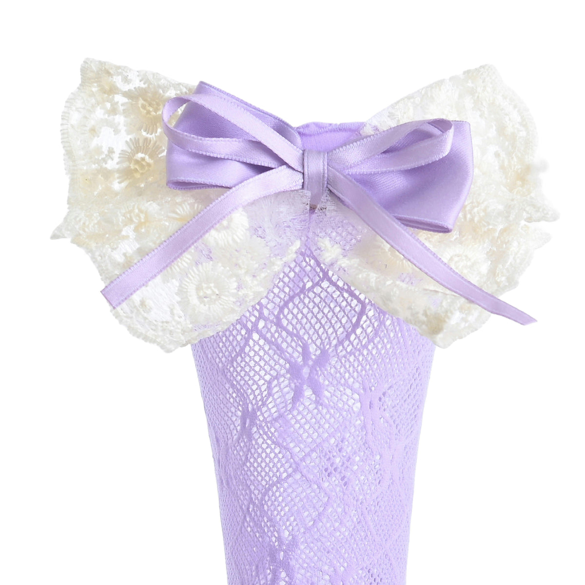 Embroidered Ribbon Bow Long Socks
