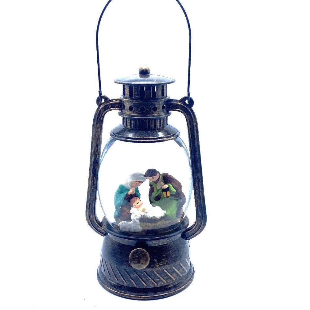 Nativity Snow Globe Lantern with Music and Auto Timer, 8 Inch