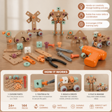 144-Piece Kids Tool Set with Drill & Toolbox – STEM Montessori Construction Kit