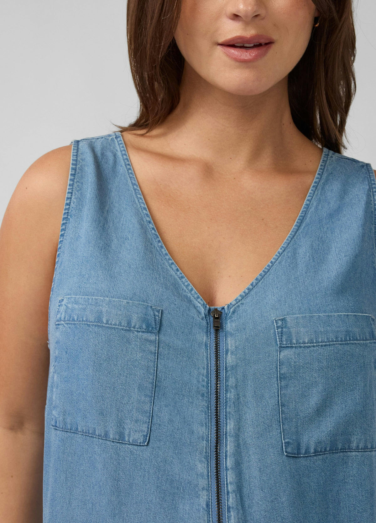 Wide Leg Zip Front Chambray Maternity and Nursing Jumpsuit