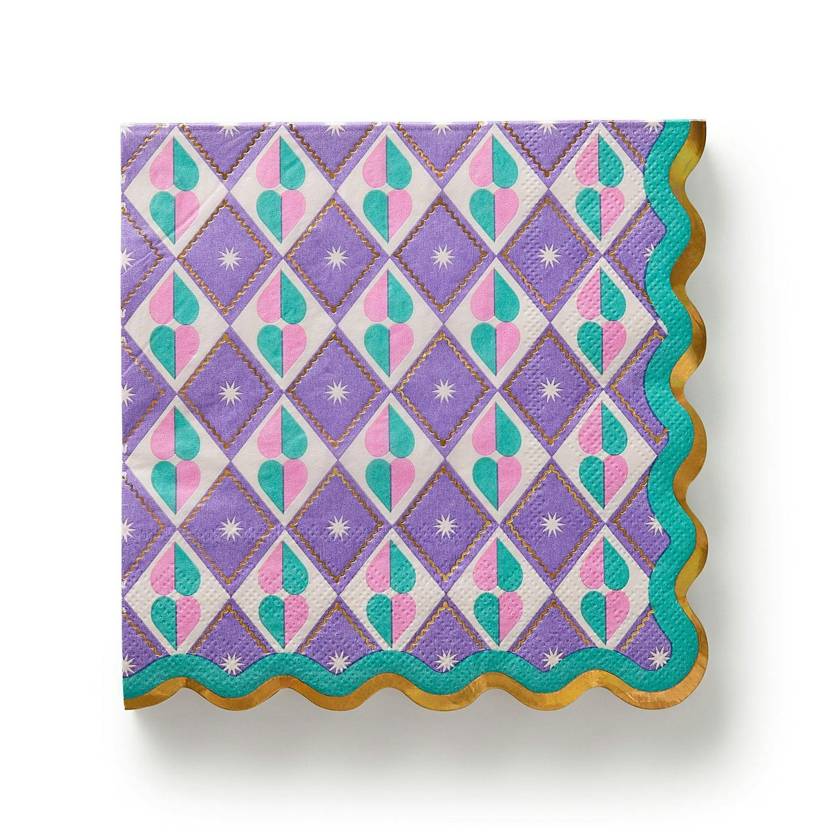 Packed Party Circus Soiree Luncheon Napkins 20ct - Gold Foil Pastel Diamond Pattern 3-Ply Scalloped Edge Napkins for Circus Birthday Parties