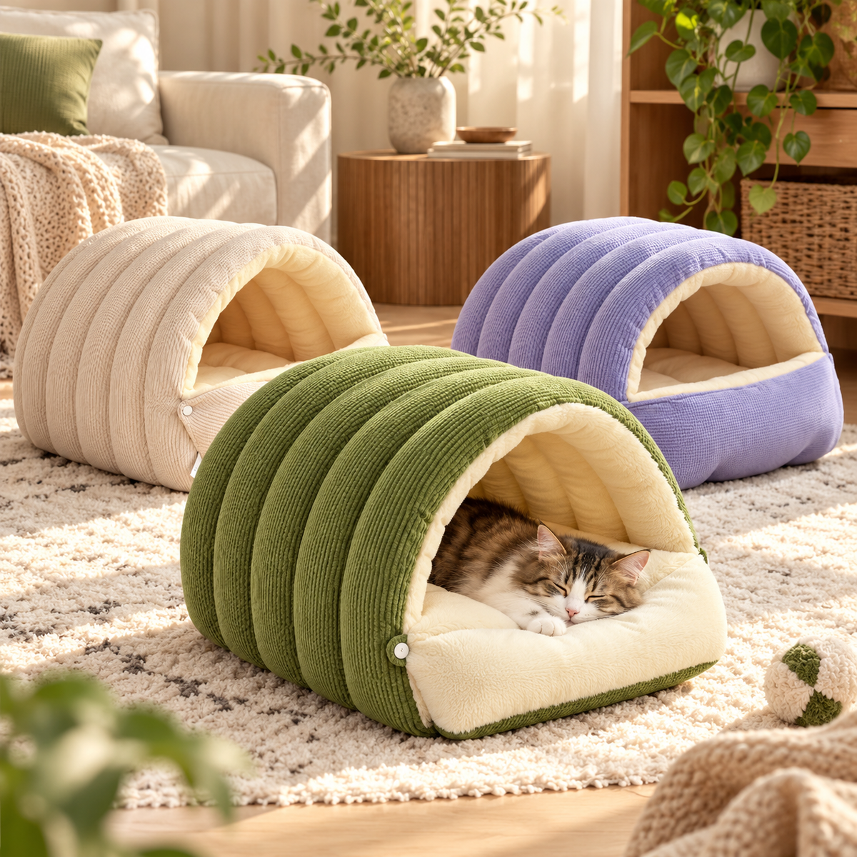 Warm Plush Pet Bed Cave Cozy Enclosed Warmth Core
