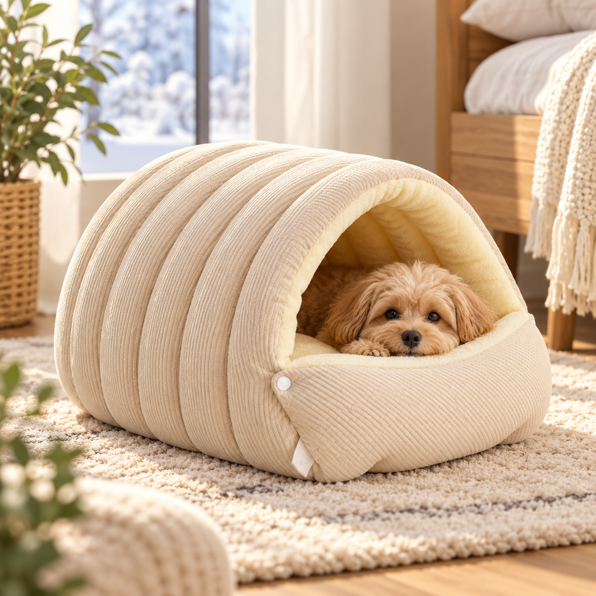 Warm Plush Pet Bed Cave Cozy Enclosed Warmth Core