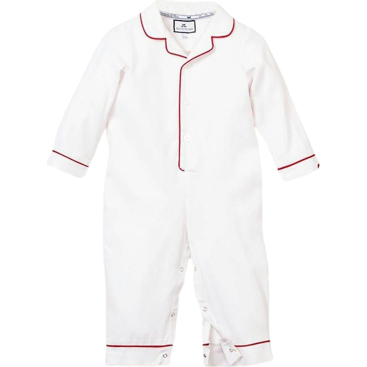 Baby's Classic Twill Romper in White with Red Piping