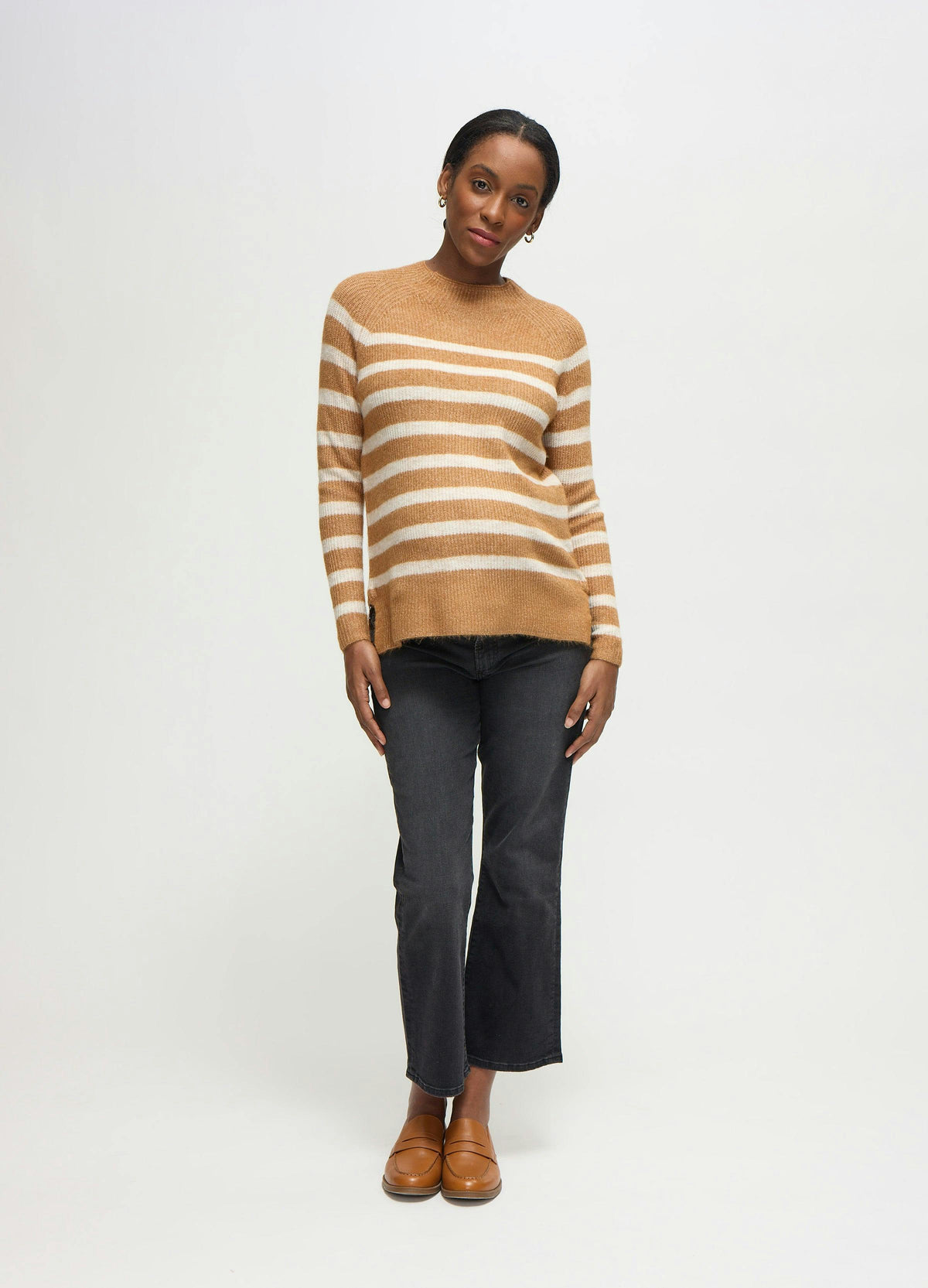 Striped Mock Neck Maternity & Nursing Tunic Sweater