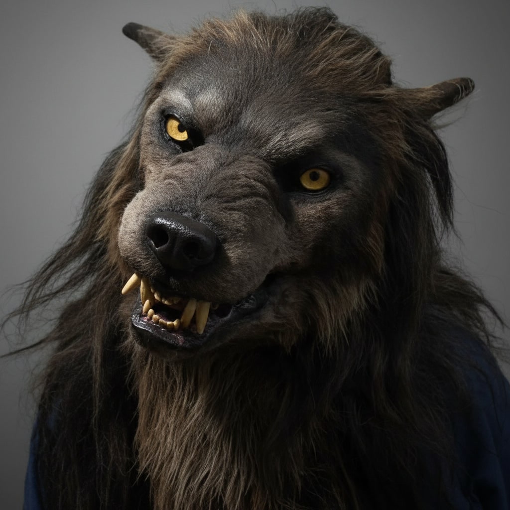 VIKRN – Wolf Mask | Realistic Halloween Costume Accessory with Detailed Fur Texture | Full-Face Coverage for Spooky Transformations