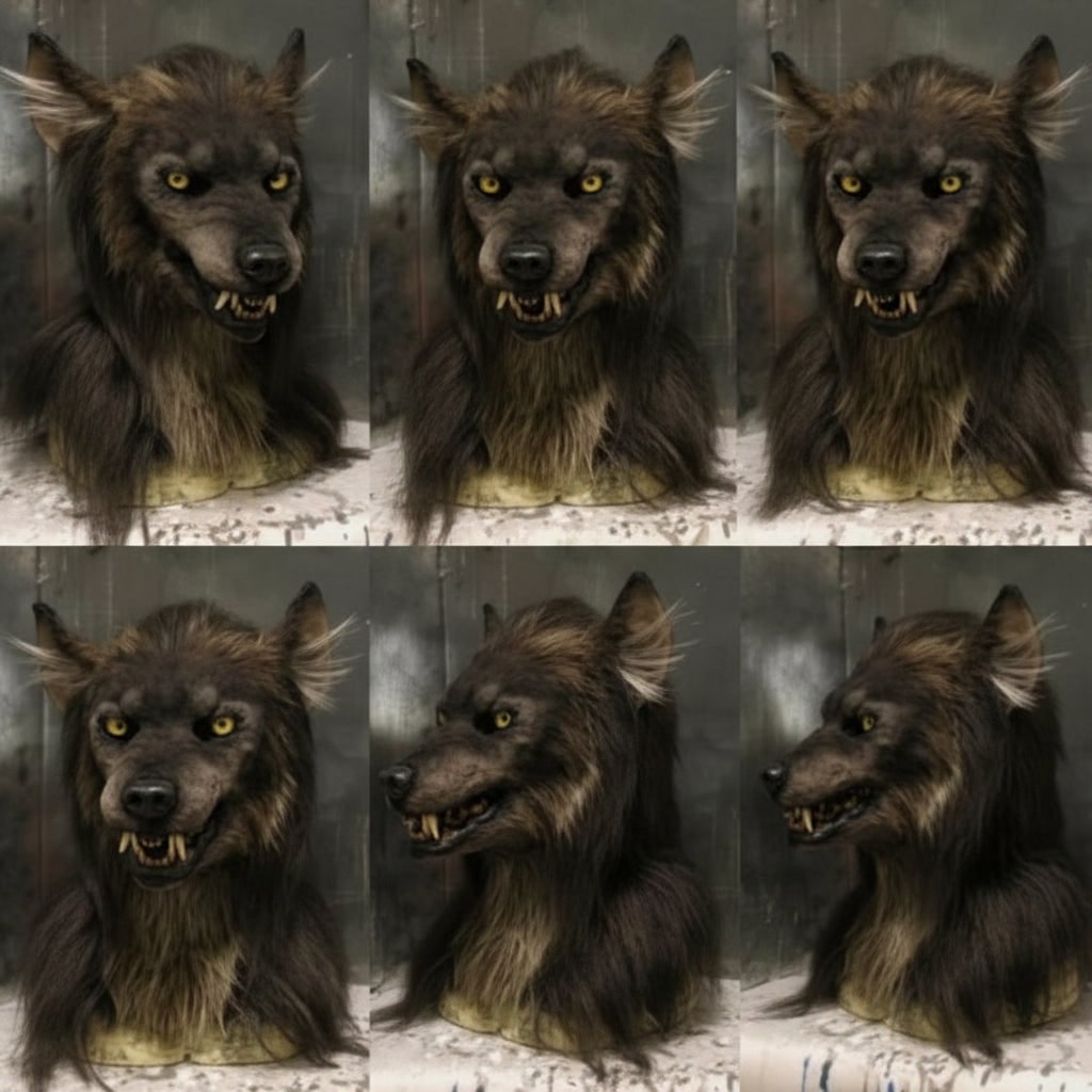 VIKRN – Wolf Mask | Realistic Halloween Costume Accessory with Detailed Fur Texture | Full-Face Coverage for Spooky Transformations