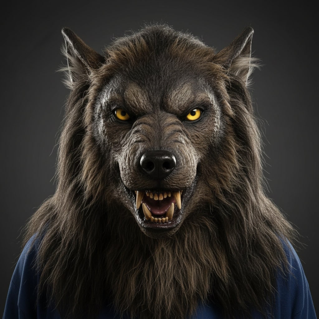 VIKRN – Wolf Mask | Realistic Halloween Costume Accessory with Detailed Fur Texture | Full-Face Coverage for Spooky Transformations