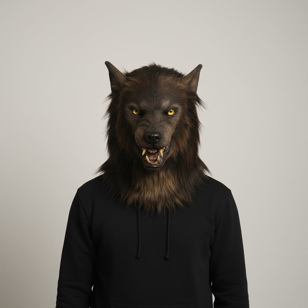 VIKRN – Wolf Mask | Realistic Halloween Costume Accessory with Detailed Fur Texture | Full-Face Coverage for Spooky Transformations