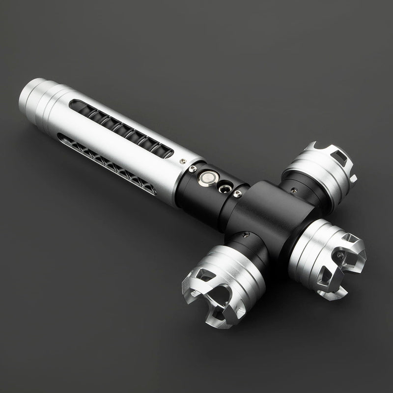Crossguard Lightsaber Hilt – Silver & Black Triple-Claw Design