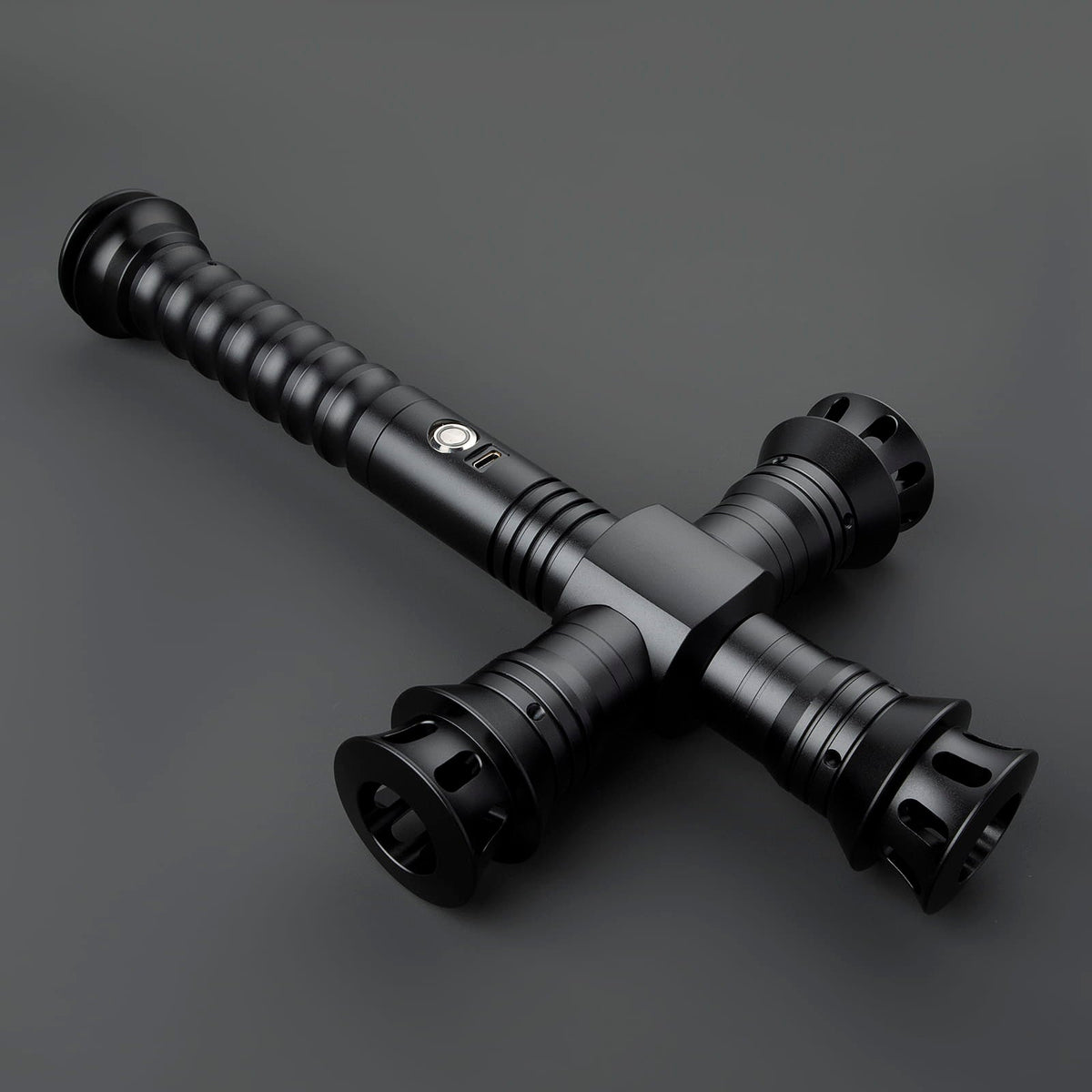 Dark Crossguard Lightsaber Hilt – All-Black Design