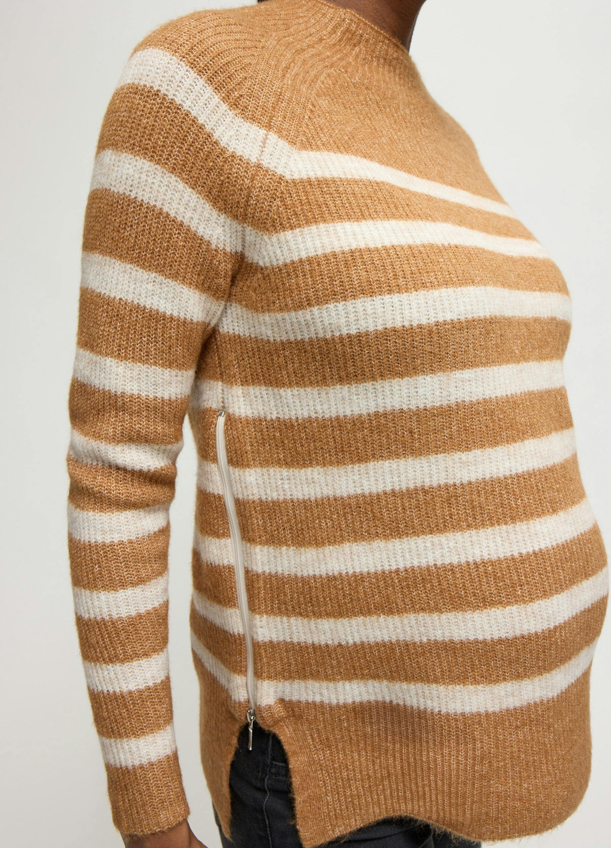 Striped Mock Neck Maternity & Nursing Tunic Sweater