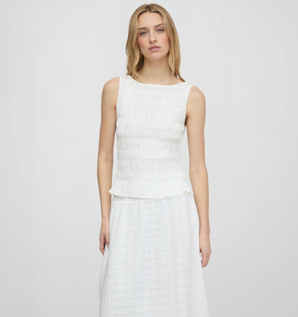 The Phoebe Nap Top - White Crinkle Check