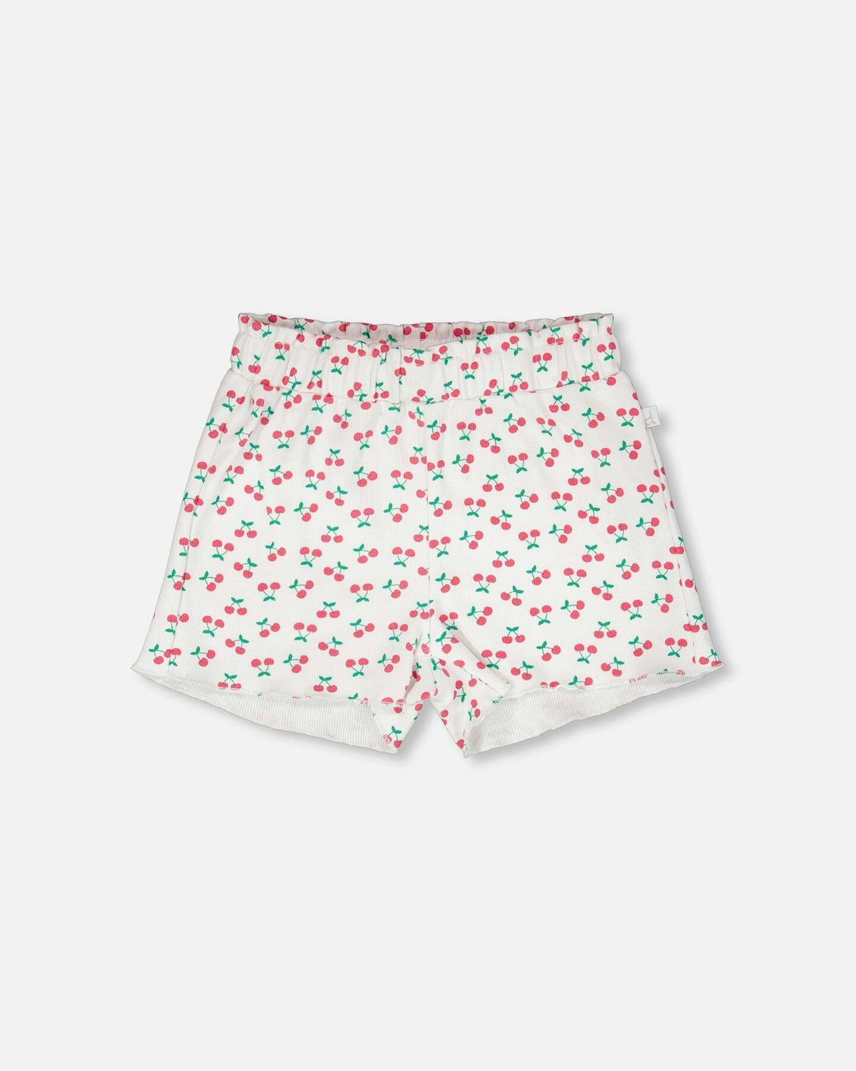 Rib Shorts White Printed Cherries