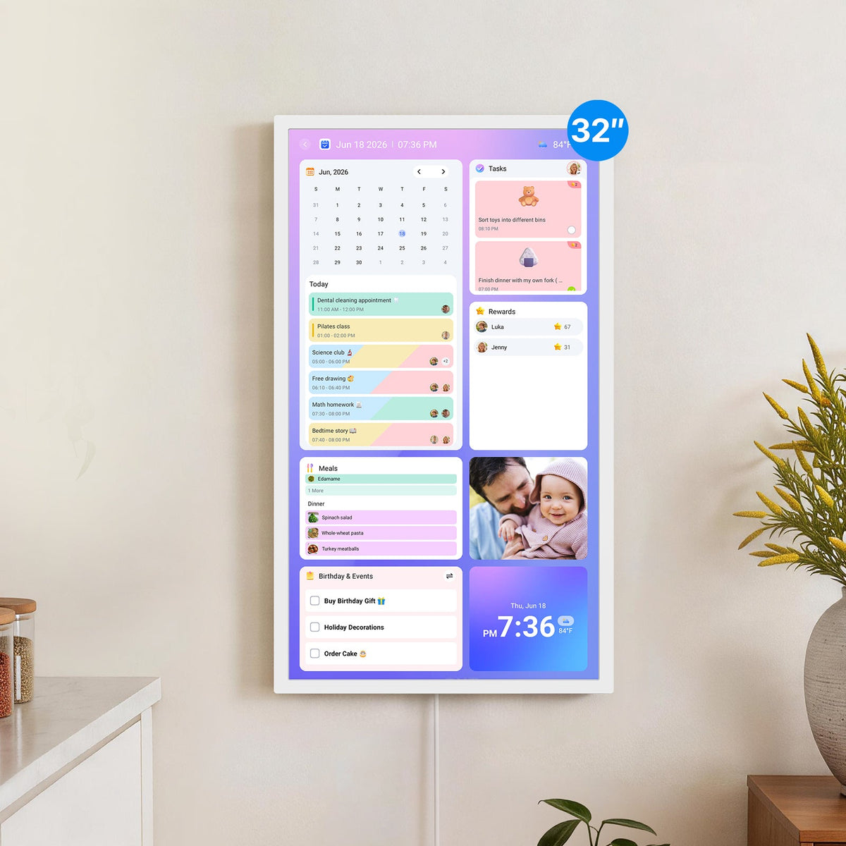 BSIMB 32 Inch Digital Calendar Chore Chart Wall Calendar