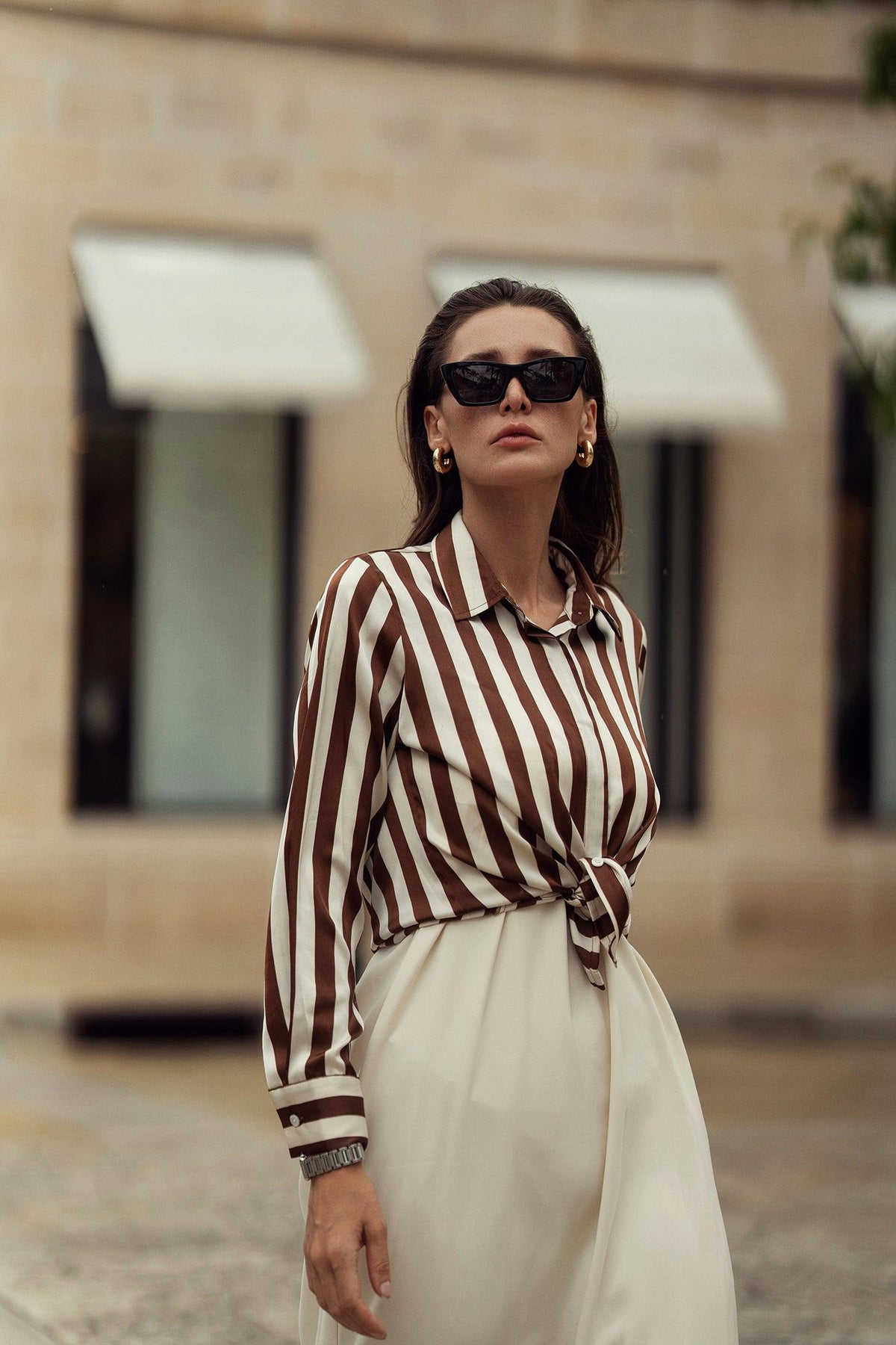 STRIPED  SILKY BLOUSE