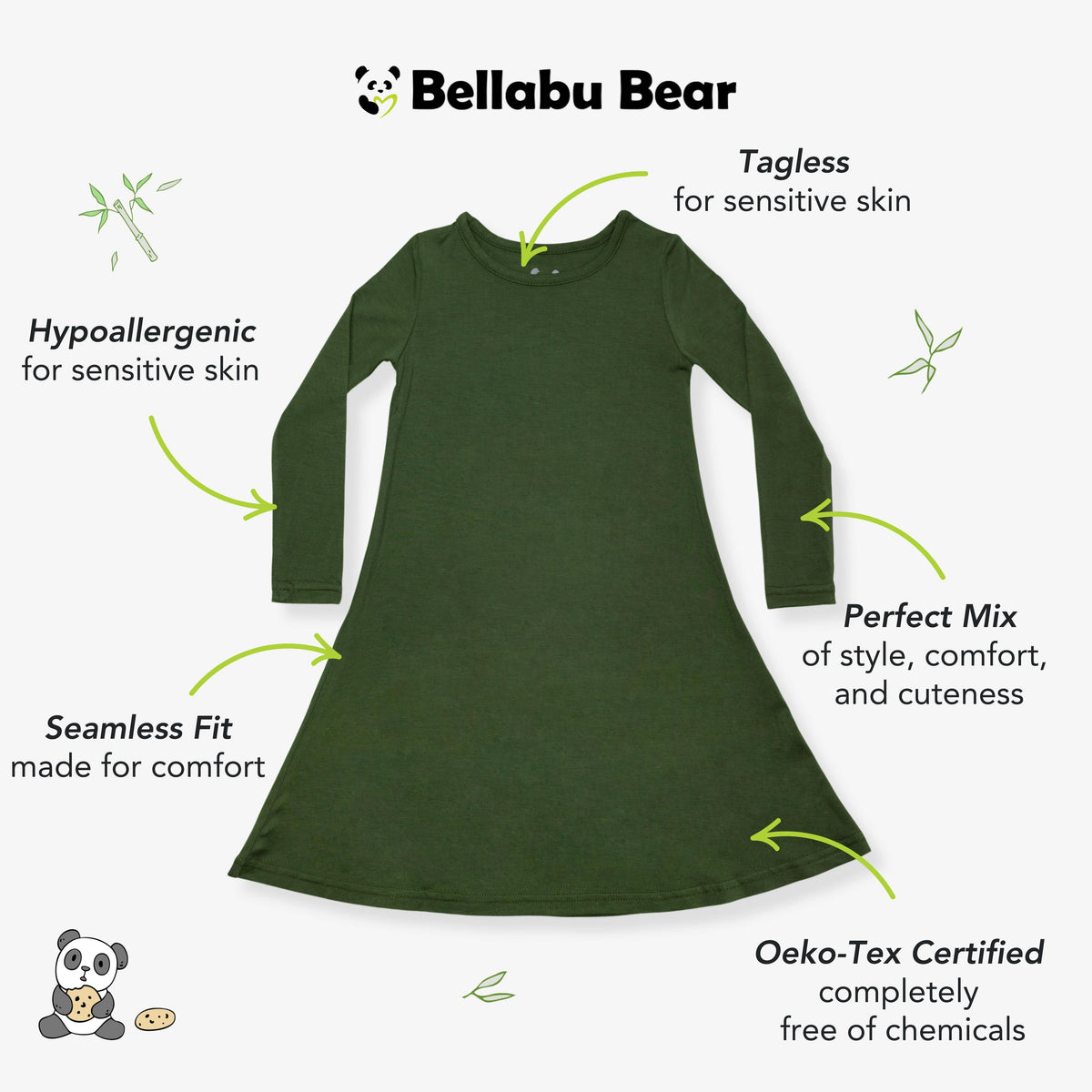 Evergreen Bamboo Girls' Long Sleeve Dress