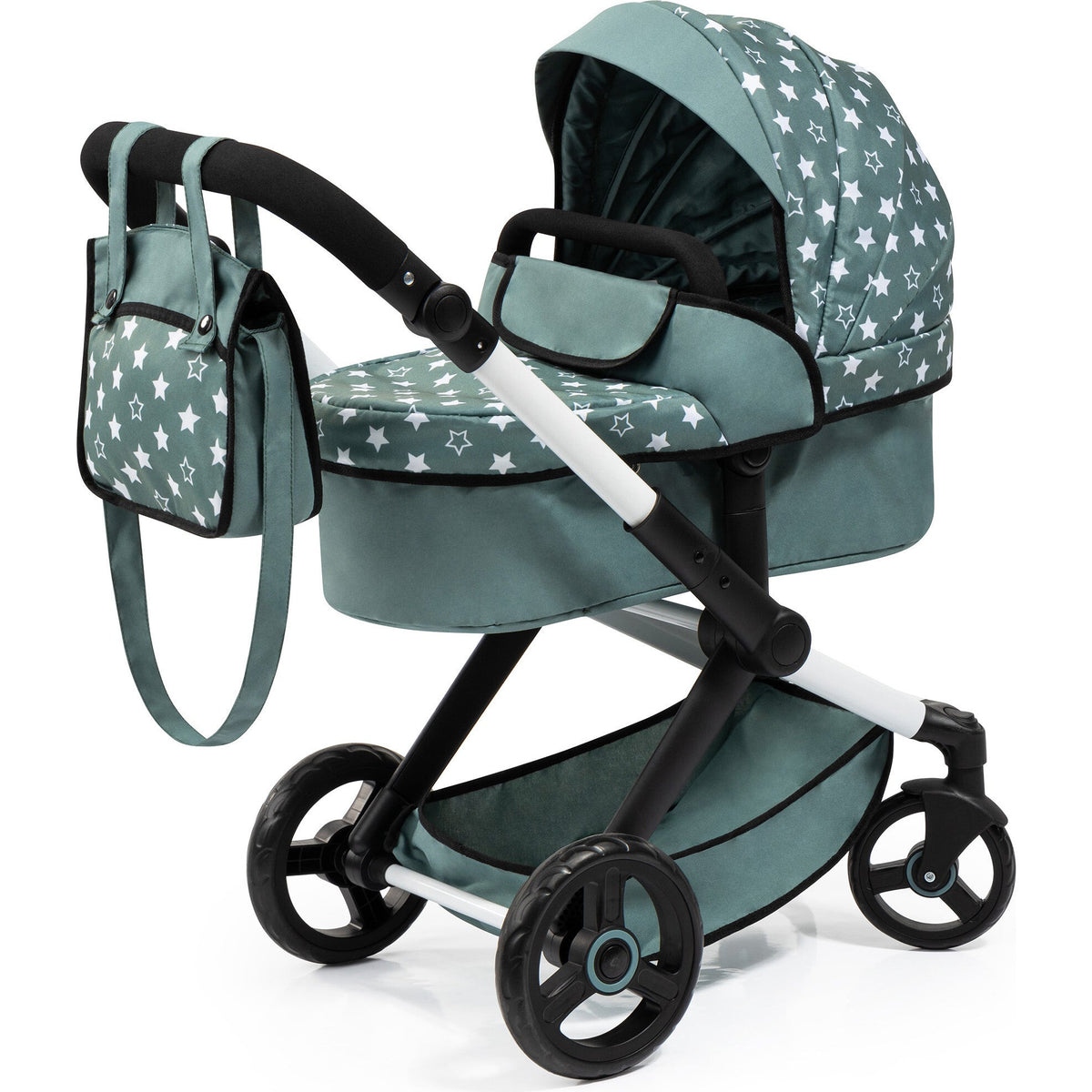 Bayer Design Dolls: Pram Xeo - Stars Green & White