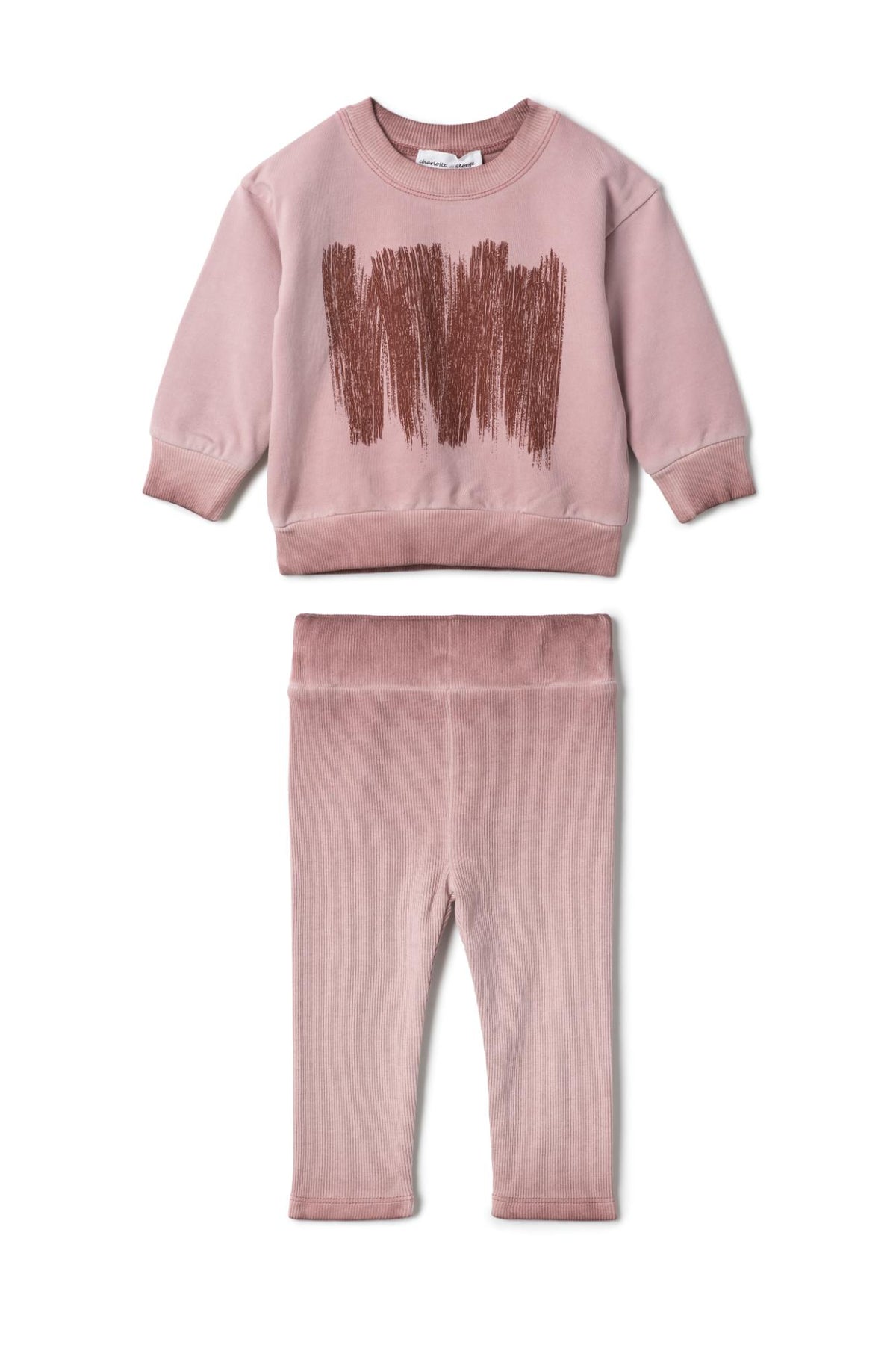 Painted Print Ribbed Elastic Waist Top and Pants Two Piece Set