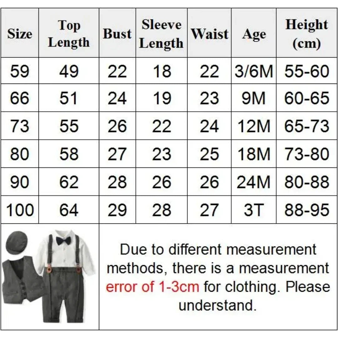 Baby Boys' Formal Gentleman Romper Set with Vest & Hat