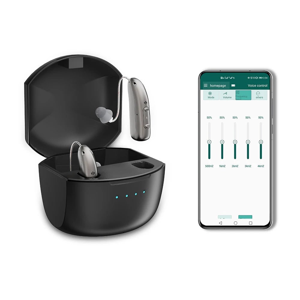 Bluetooth Hearing Aids with Noise Reduction and Rechargeable Battery Case