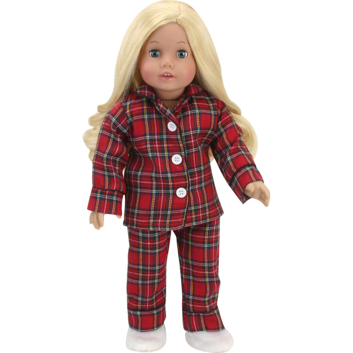 Sophia's Flannel Pajama and Fuzzy Slippers for 18'' Dolls, Red/Black/White