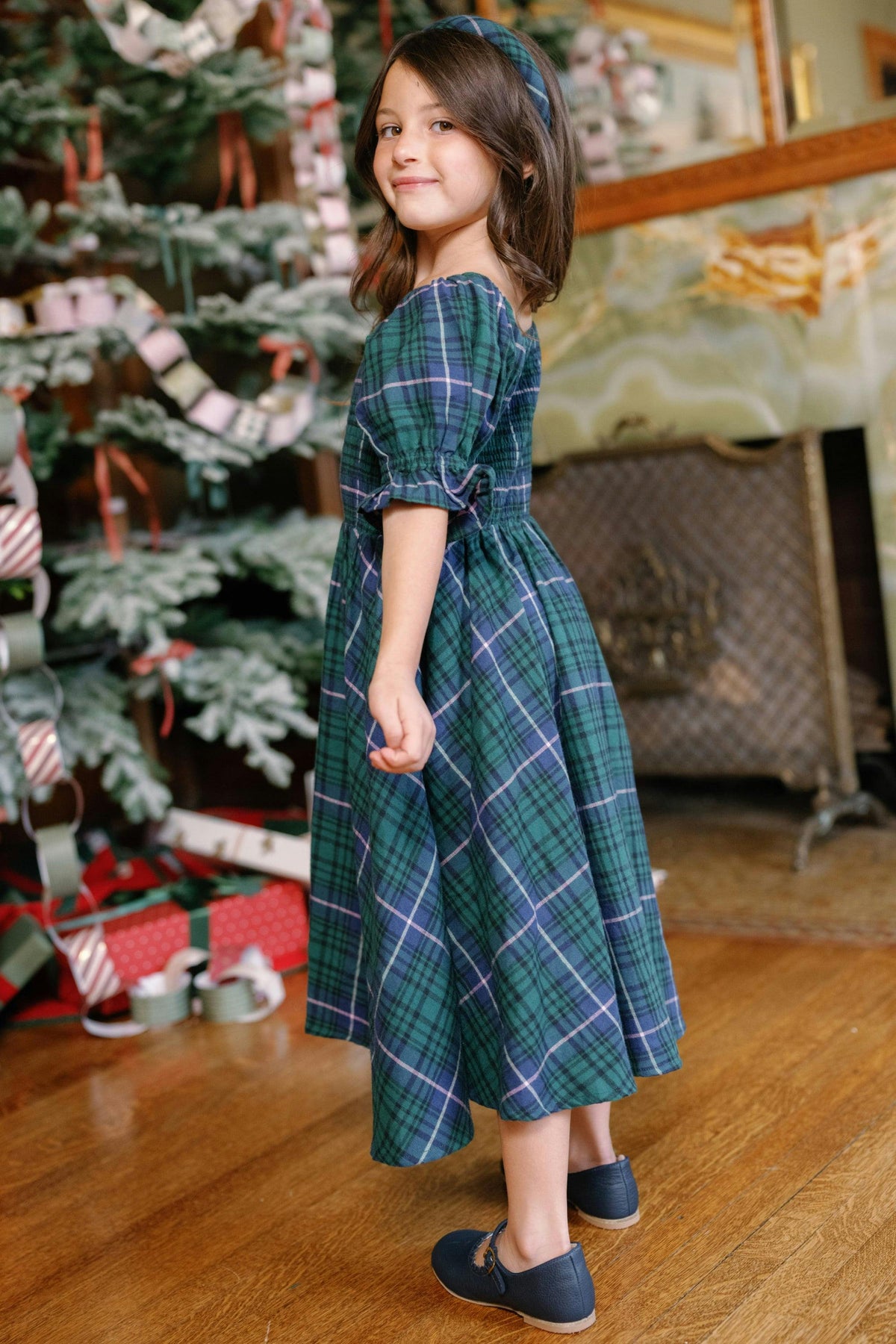 Mini Teagan Dress in Emerald Plaid