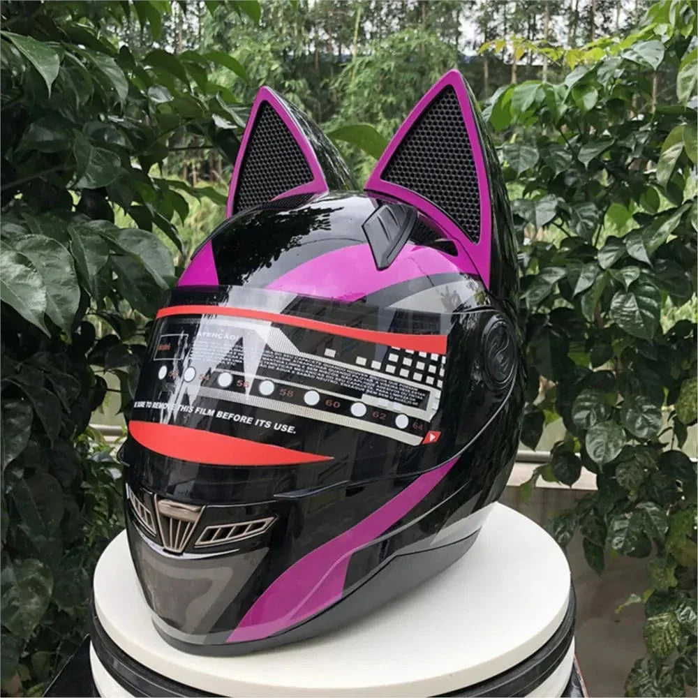 CatEars Full Face Motorcycle Helmet with Detachable Cat Ears Riding Helmet