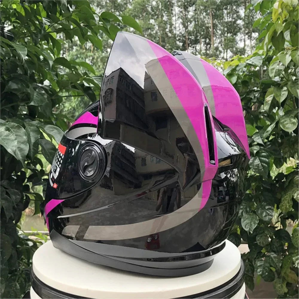 CatEars Full Face Motorcycle Helmet with Detachable Cat Ears Riding Helmet