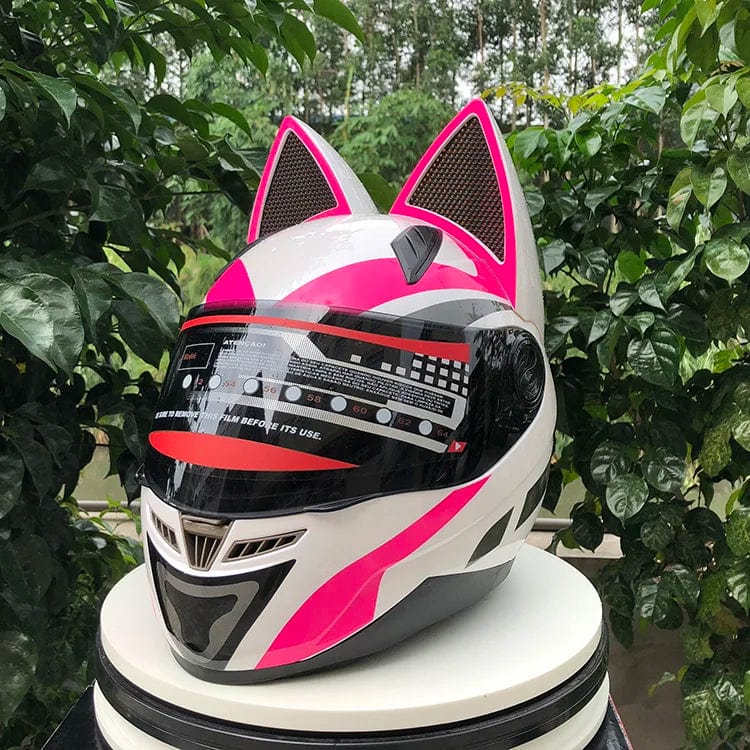 CatEars Full Face Motorcycle Helmet with Detachable Cat Ears Riding Helmet