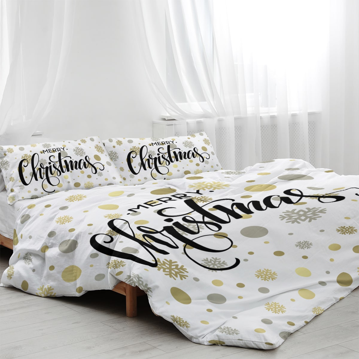 Christmas Duvet Cover Set with Pillowcases White Microfiber Bedding