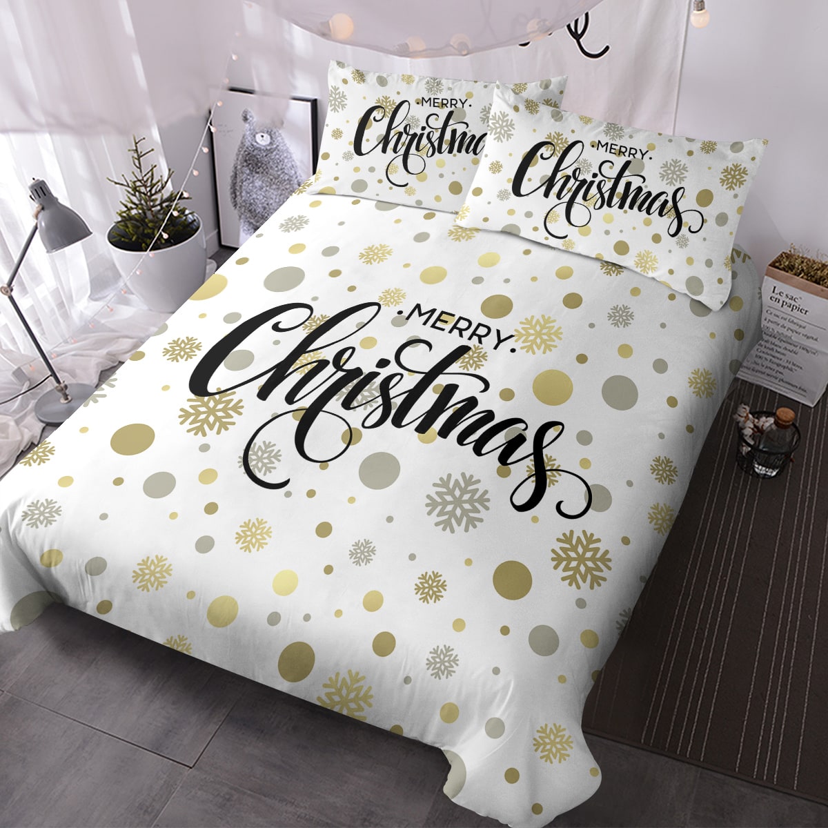 Christmas Duvet Cover Set with Pillowcases White Microfiber Bedding