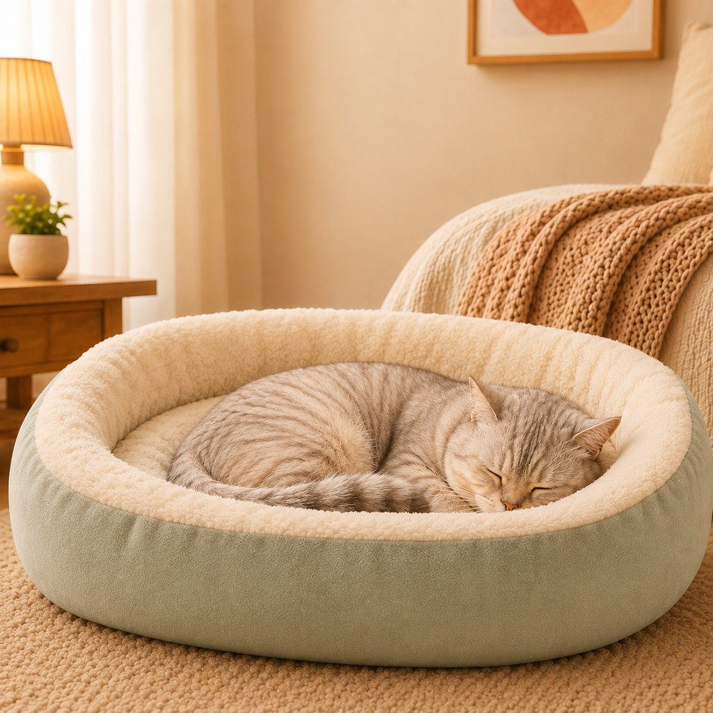 Cozy Oval Bolster Pet Bed for Cats & Dogs, Fleece or All-Season Indoor Bed for Cold Floors