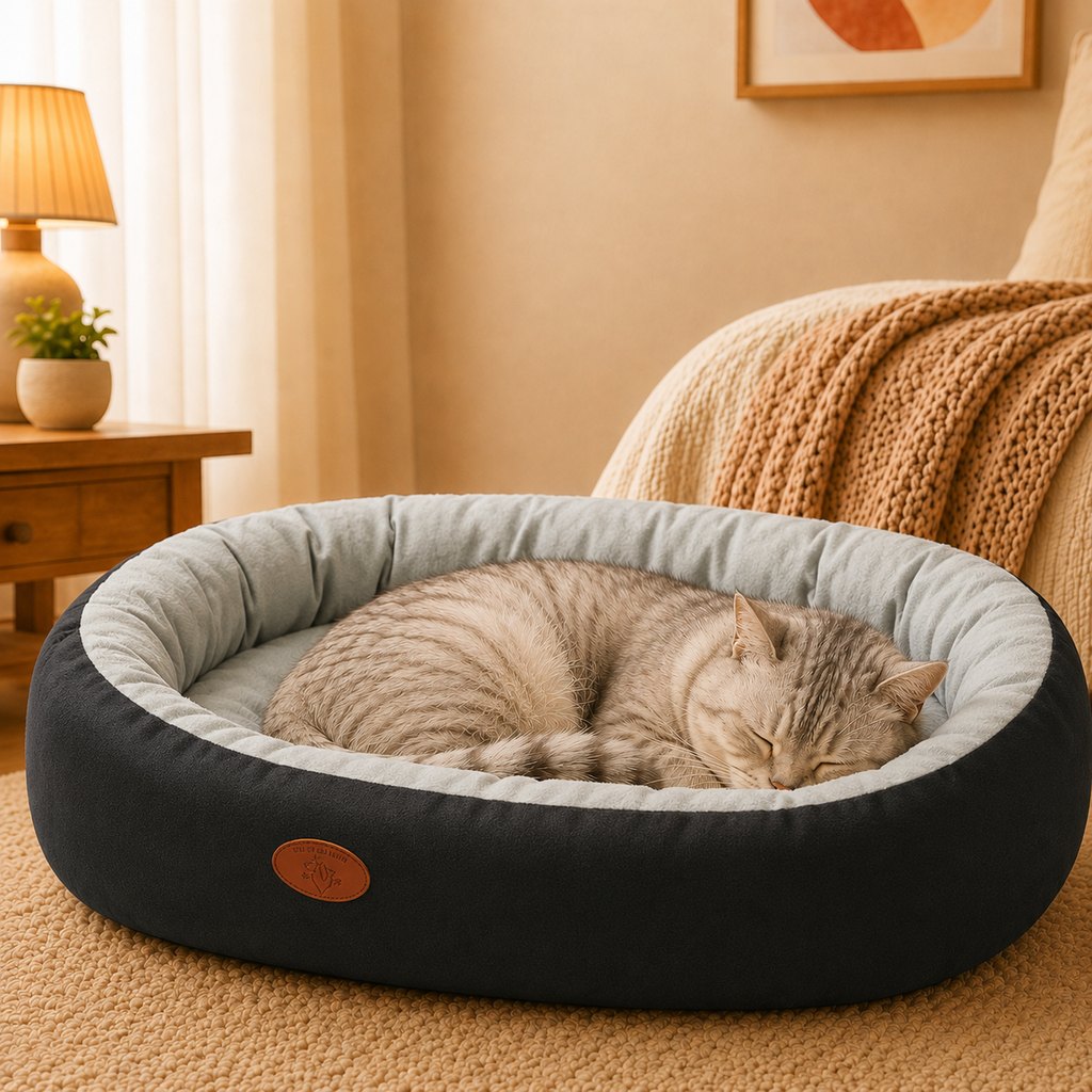Cozy Oval Bolster Pet Bed for Cats & Dogs, Fleece or All-Season Indoor Bed for Cold Floors