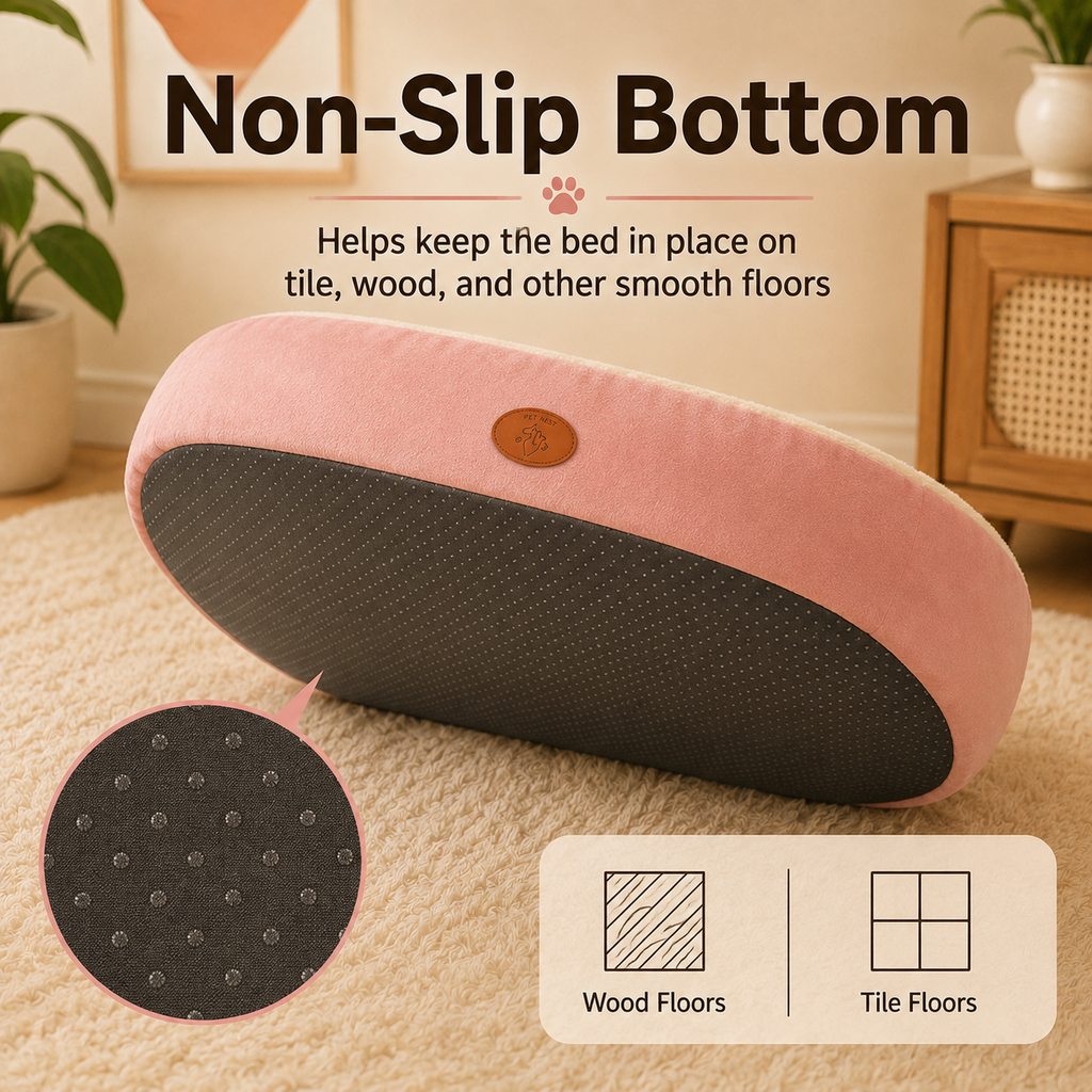 Cozy Oval Bolster Pet Bed for Cats & Dogs, Fleece or All-Season Indoor Bed for Cold Floors