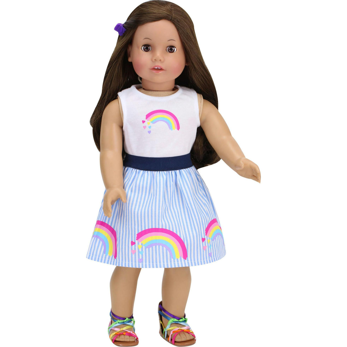 Sophia's Rainbow Shirt and Striped High Waist Skirt for 18" Dolls, Multi