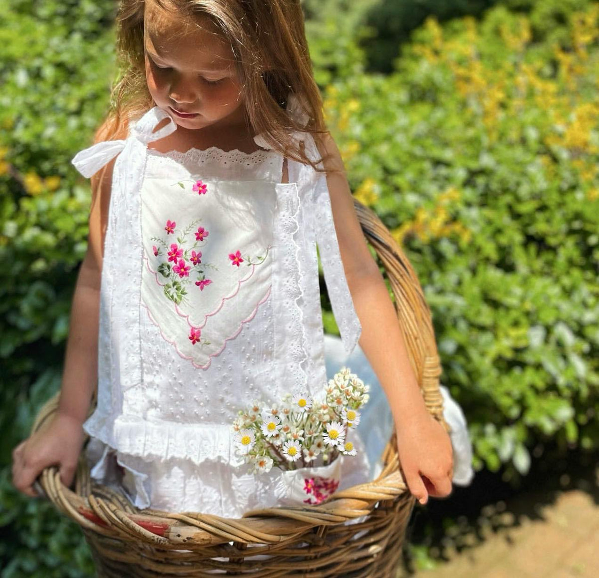 6y Drop-Waist Handkerchief Dress - Pink & Red Roses