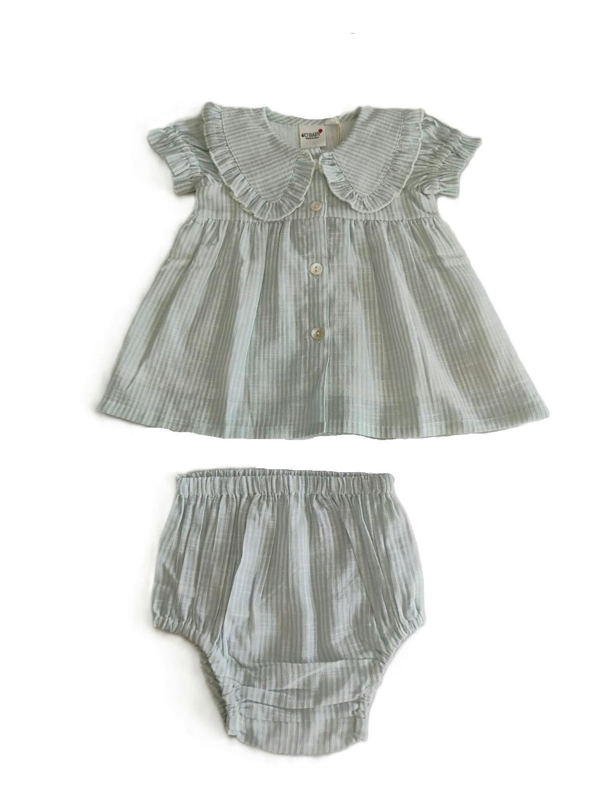 Striped Dress with Collar Soft Blue — Cotton Girls Dress | Infant to Tween 0-13 Years