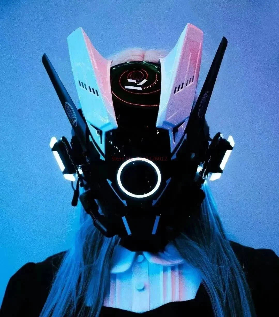 Cyberpunk Helmet Shinobi Mask: Robot Samurai Armor with LED Light