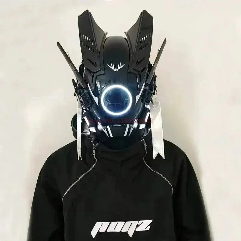 Cyberpunk Helmet Shinobi Mask: Robot Samurai Armor with LED Light