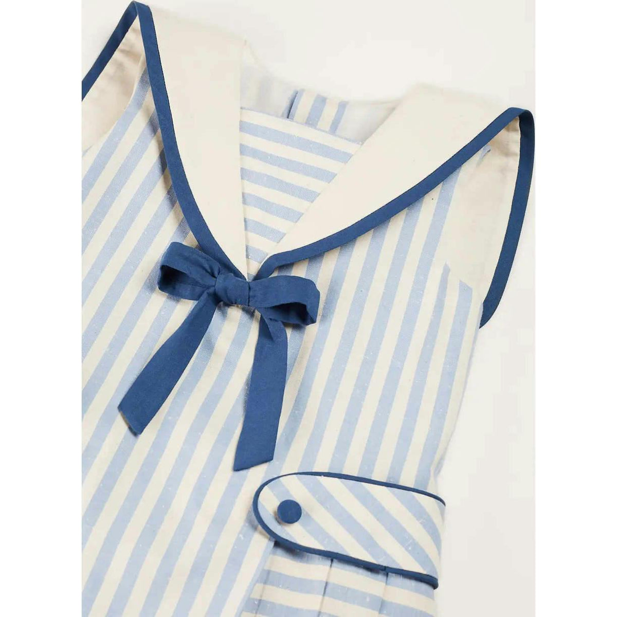 Regency Striped Mariner Collar Pleated Sleeveless Dress in Blue (12mths-10yrs)