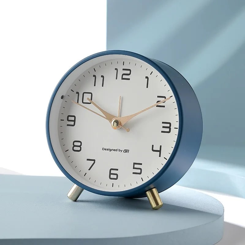 Desk Clock Table Analog Round Small Metal Peg Feet