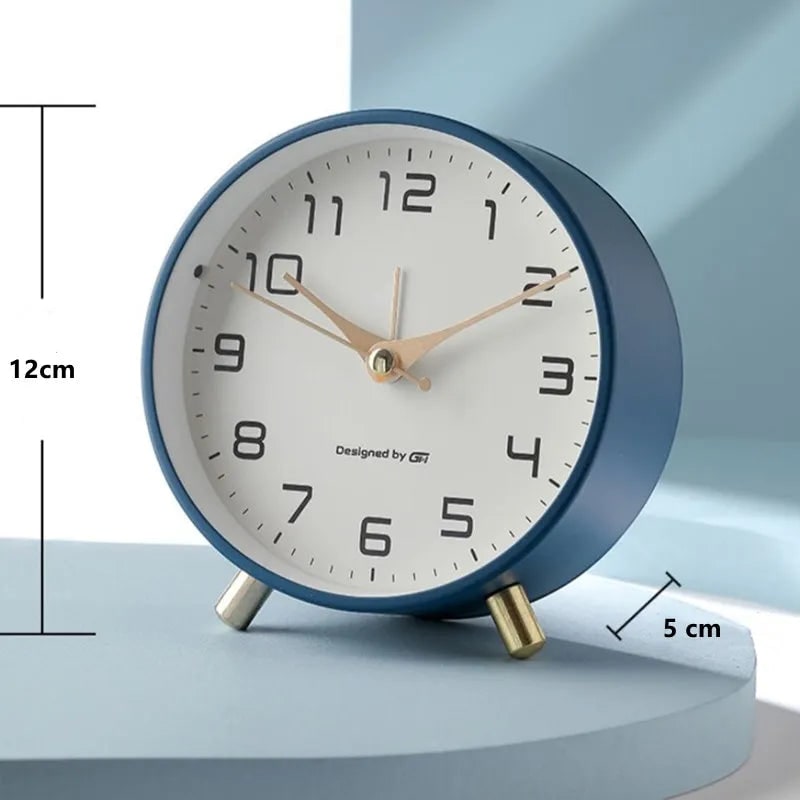 Desk Clock Table Analog Round Small Metal Peg Feet