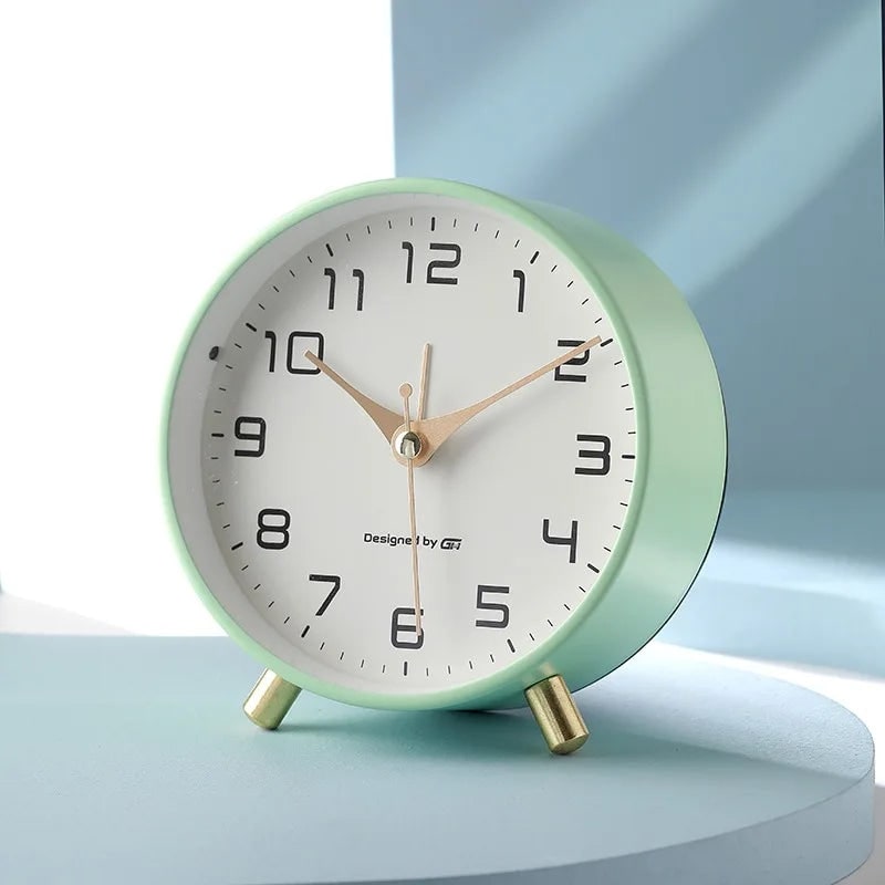 Desk Clock Table Analog Round Small Metal Peg Feet